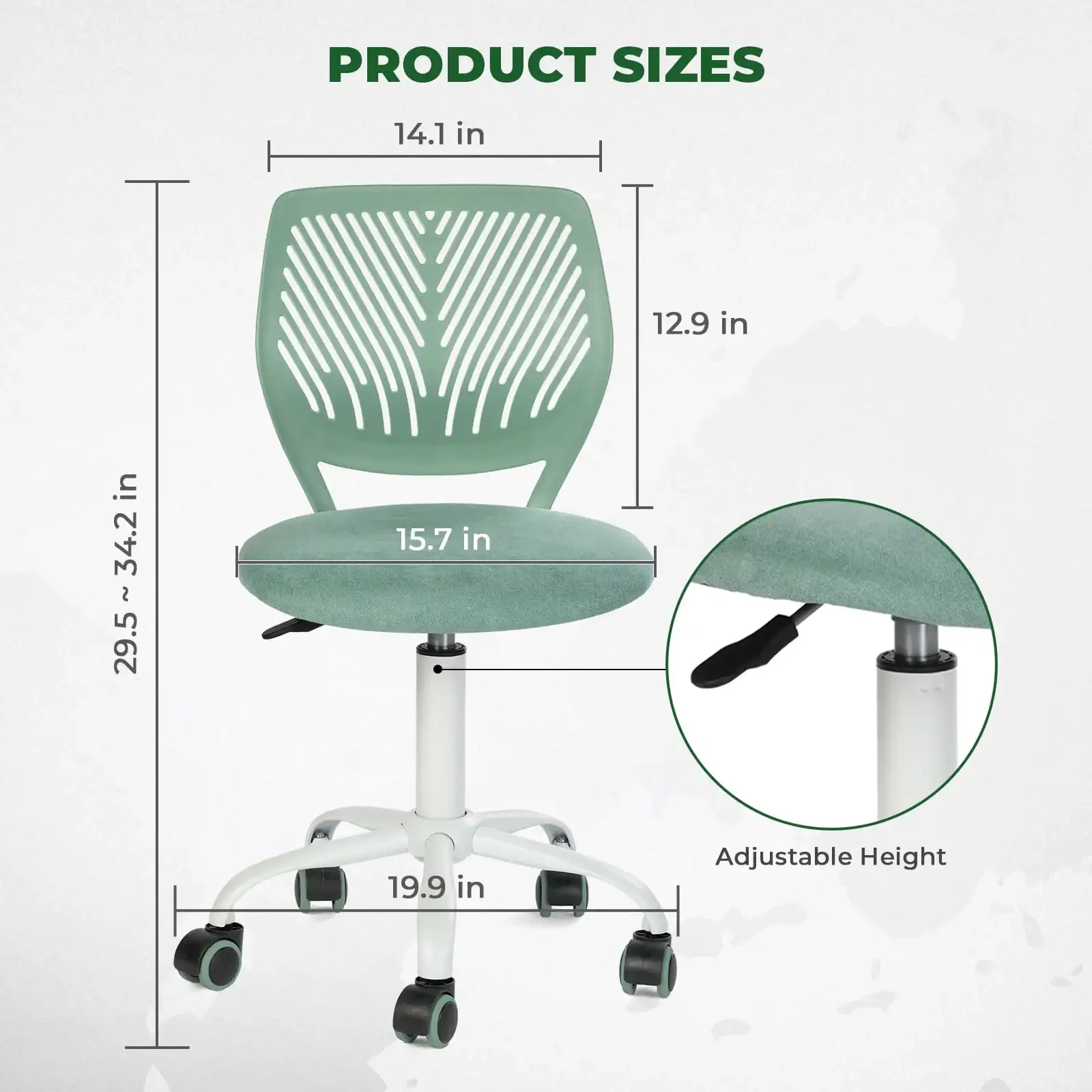 Ergonomic Teen Study Chair Aqua Green Swivel Breathable Backrest Comfort Seat 360-Degree Mobility 29.5-34.2" Height Adjust Home 4