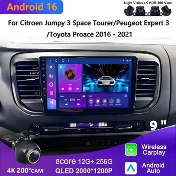Autoradio Android 16 per Citroen Jumpy 3 SpaceTourer, Peugeot Expert 3, Toyota Proace 2016-2021 con Navigatore GPS