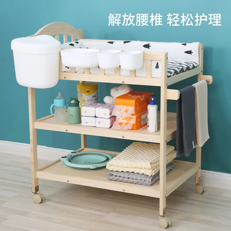 Multi Functional Solid Wood Diaper Table for Newborn Baby BB Care Diaper Changing Operation Table Massage Touch