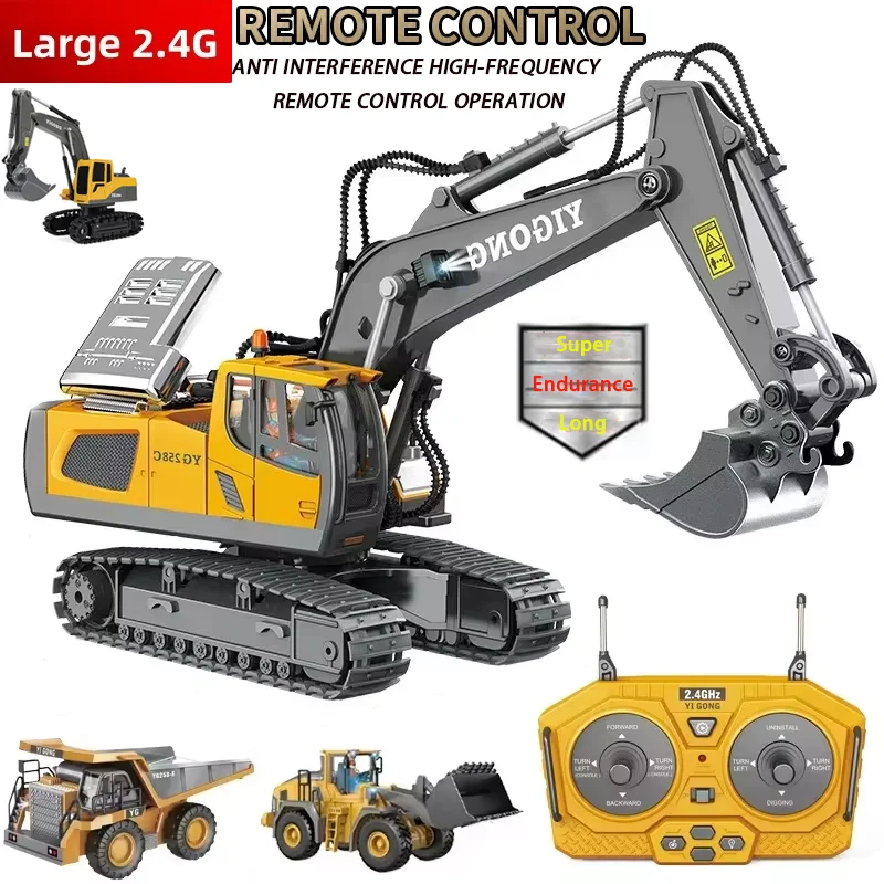 RC Trucks RC Excavator Remote Control Alloy 2.4G Crawler Engineering Vehicle Dump Children Gift Toy