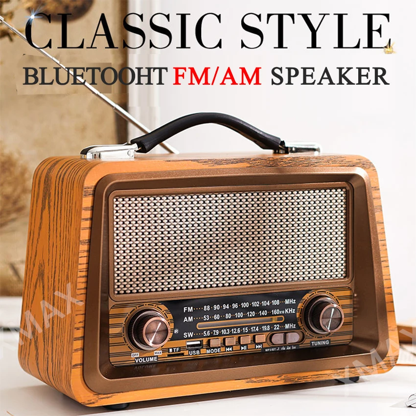 Retro Wooden Wireless Bluetooth5.0 Radio FM/AM/SW Band Subwoofer Portable Outdoor Bluetooth Audio TF/SD USB Player