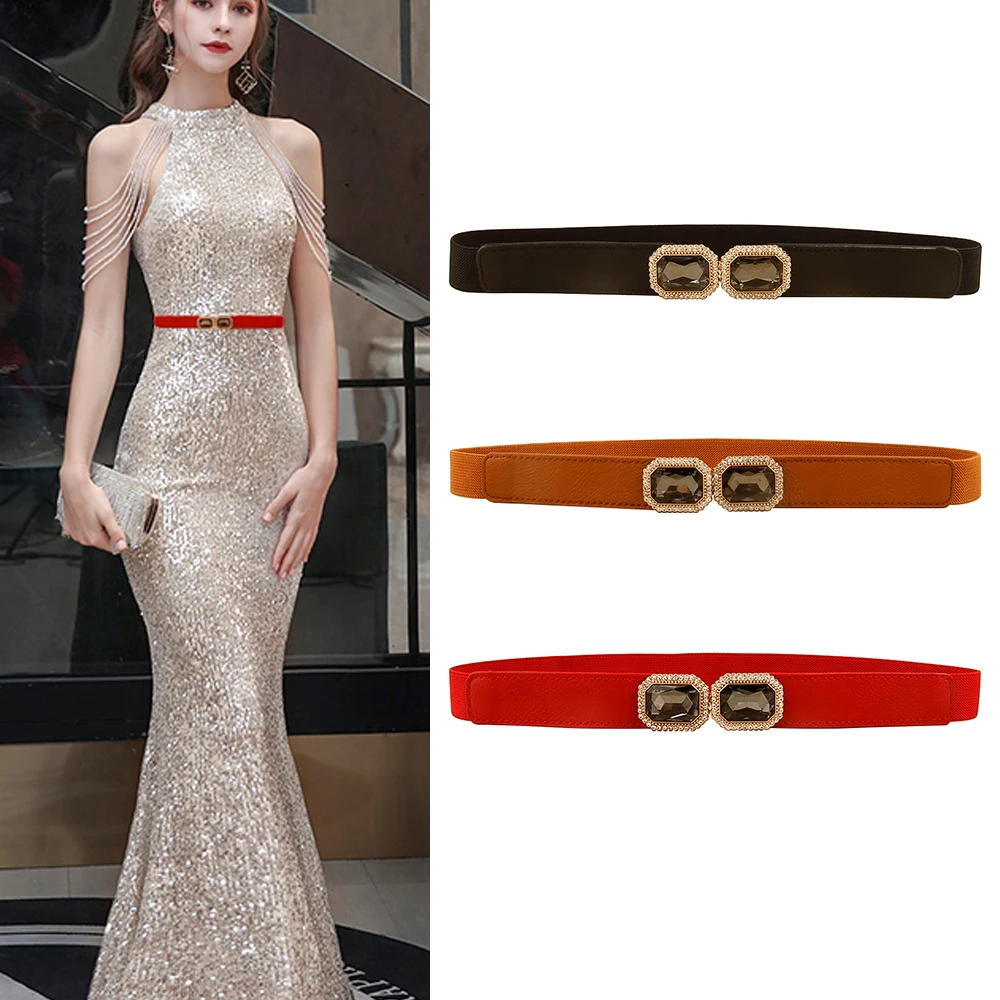 

Elastic Belt For Women Thin Belts Female Waist Jeans Dresses Stretch Strap Ladies Design Elelgant Black Brown Waistband