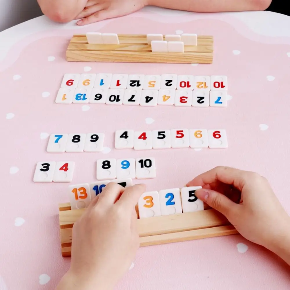 106Pcs Board Games Wooden Rummikub Game 106 Tiles Travel Set Rummy Cube Game Portable Case Rummy Tiles Multi-Player