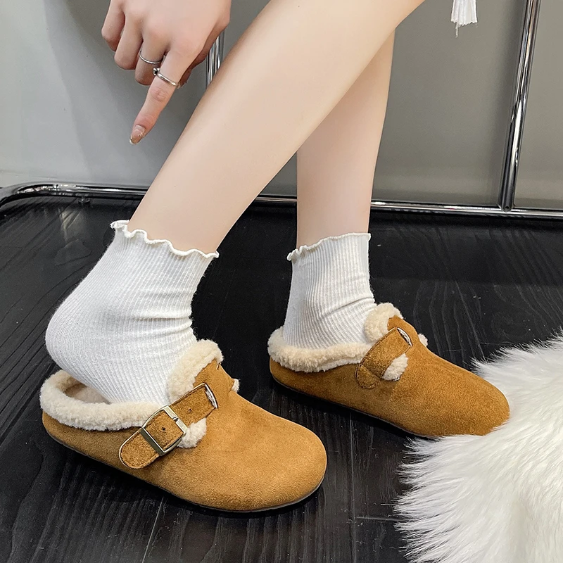 With Round Toe Anti Slip Warm and Casual Cotton Slippers for Women in Winter Fashionable New Elegant Flat Cotton Slippers