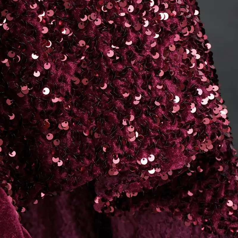 Vibrant Orange Pink Stretch Velvet Sequin Fabric for Apparel and Decor Projects