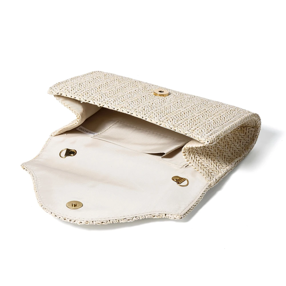 Luxury Evening Raffia Straw Clutch Purses for Women Summer Pearl Evening Handbags Woven Envelope Shoulder Bag for Beach 2024 New