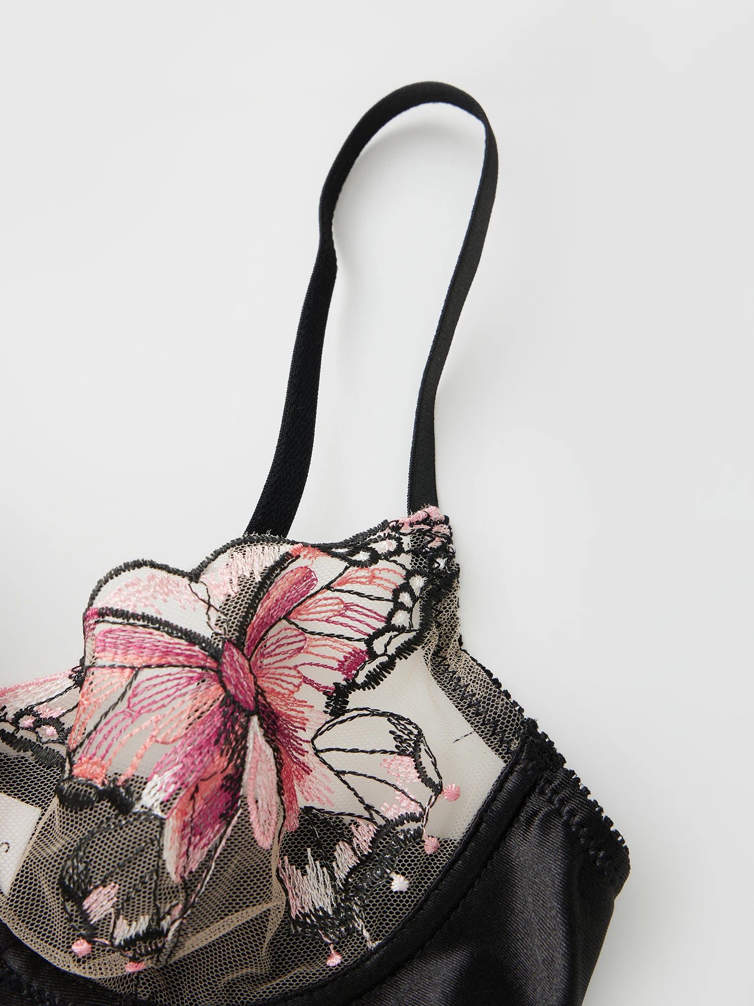 Women Mesh Lingerie Set Sheer Butterfly Embroidery Bra and Thong Set for Naughty Babydoll Sleepwear