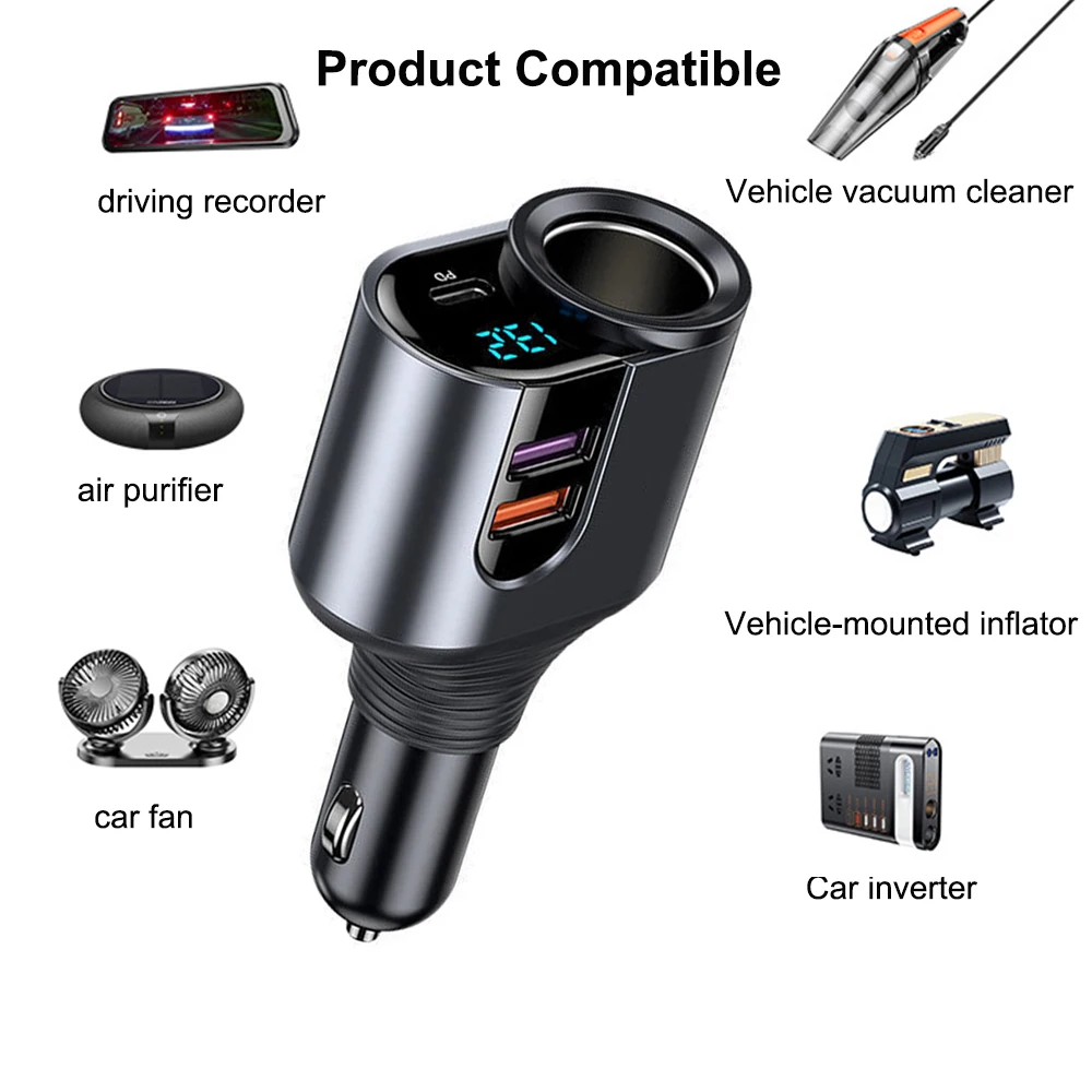 KOJA 166W USB Car Charger Cigarette Lighter Super Fast Charge 66W PD Type C 20W QC 3.0 SCP FCP PPS For IPhone 14 13 Samsung OPPO