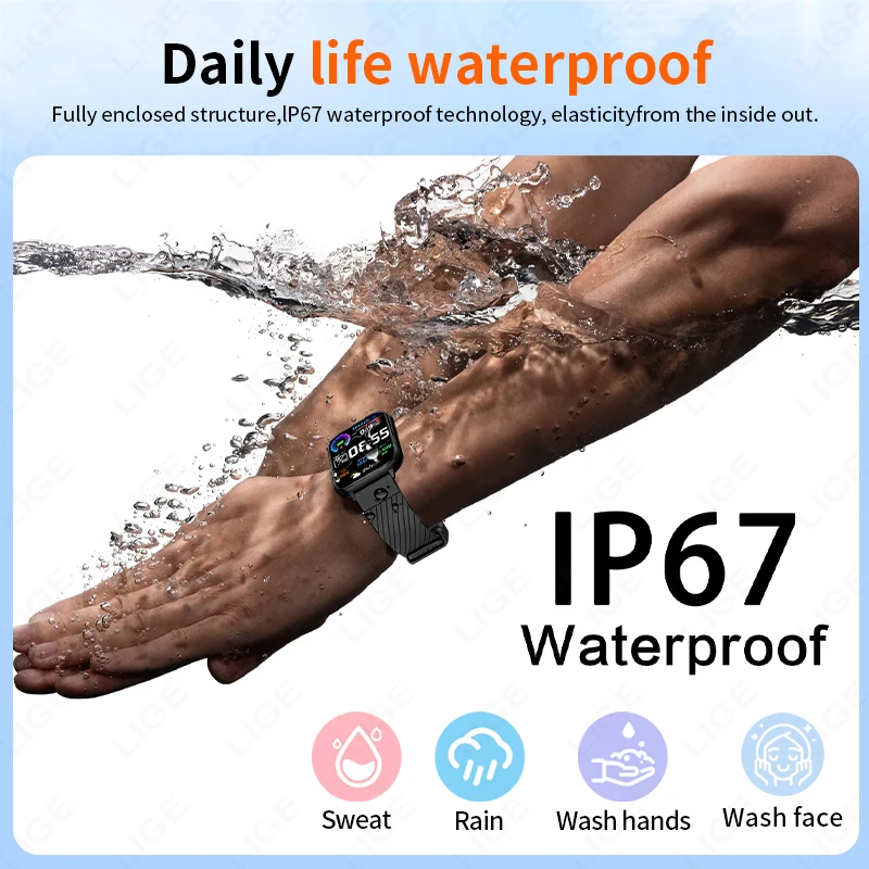 LIGE 1.83" Sports Smart Watch Fitness Clock Health Monitor Waterproof Smartwatch Wireless Call Watches For Men Women Android IOS