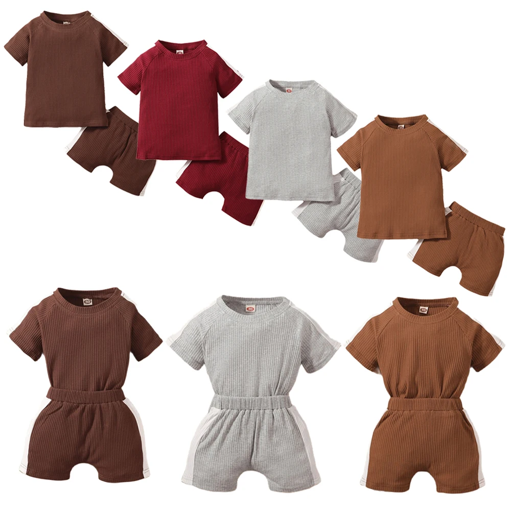 

4 Colors Baby Boy Knitted Clothing Set Summer Short Sleeve Shirt Tops+Pants 2Pcs Clothes Suit 1-6 Year Kid Holiday Child Outfits