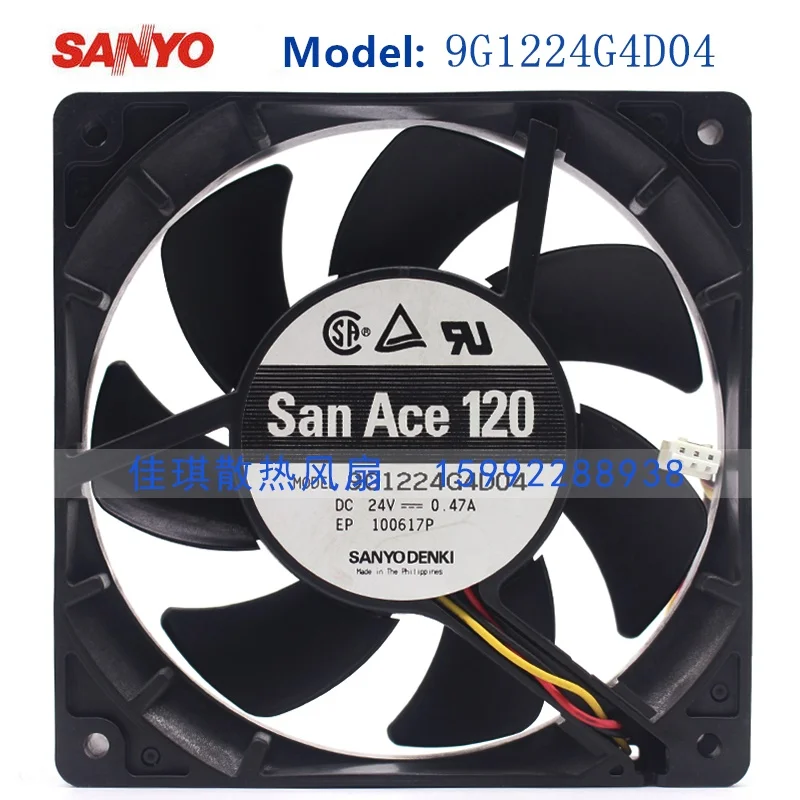 San Ace 120 120MM 12025 120x120x25MM Frequency Converter Cooling Fan 120MM Fan 9G1224G4D04 with 24V 0.47A 3PIN