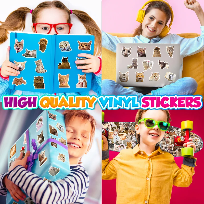 50Pcs 귀여운 동물 스티커-귀여운 고양이 방수 비닐 데칼 DIY 노트북 물병 컴퓨터 전화 어린이 성인 선물