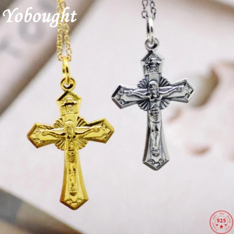 

S925 Sterling Silver Pendants For Women Men New Fashion Christian Cross Prayer Religious Punk Amulet Jewelry Free Shipping