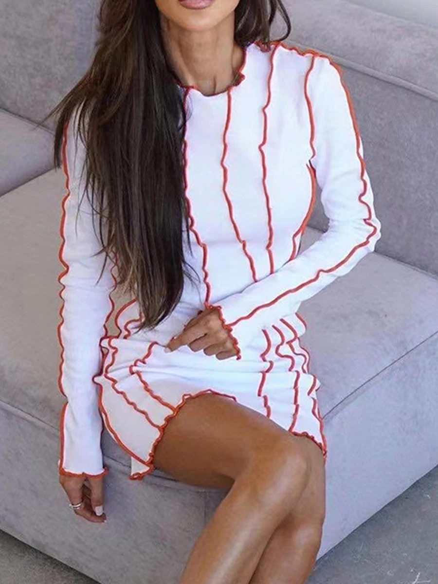 

Women Y2K Crewneck Long Sleeve Maxi Dress Fall Spring Trendy Patchwork Long Bodycon Dress for Party Club