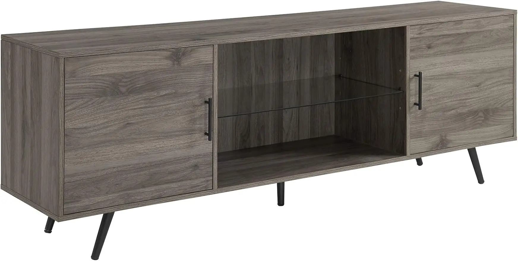 

Walker Edison Saxon Mid Century Modern 2 Door Glass Shelf TV Stand for TVs up to 80 Inches, 70 Inch, Grey