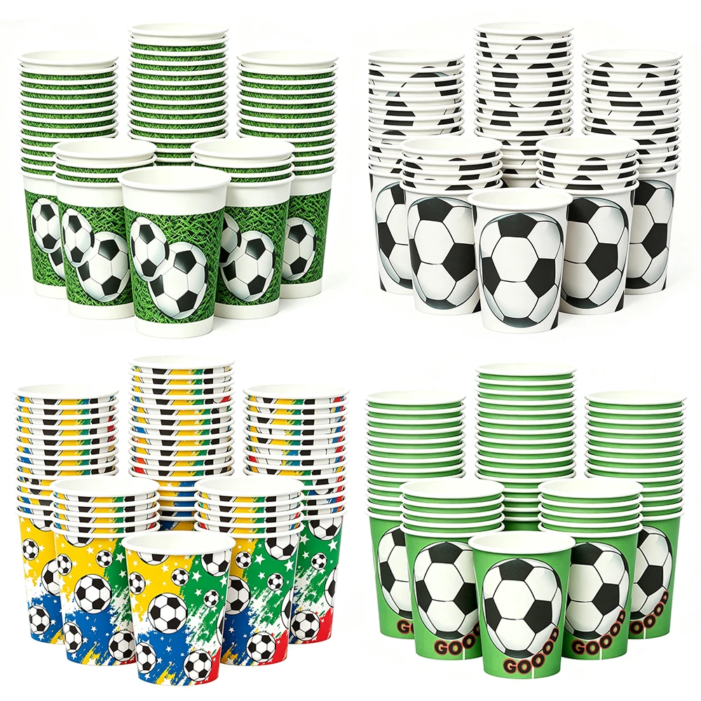 Disposable Soccer Party Paper Cups - Sports Birthday Party Decor Drink Supplies, Various Pack Sizes