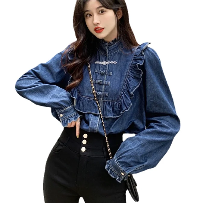 Camisas vaqueras con para camisas vaqueras con volantes, tops y blusas para mujer - AliExpress Ropa de