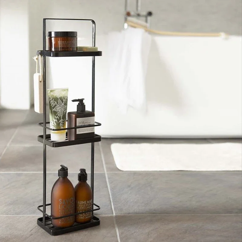 

Bathroom organizing rack, bathroom living room drainage storage rack, modern and minimalist floor mounted dustproof three-layer