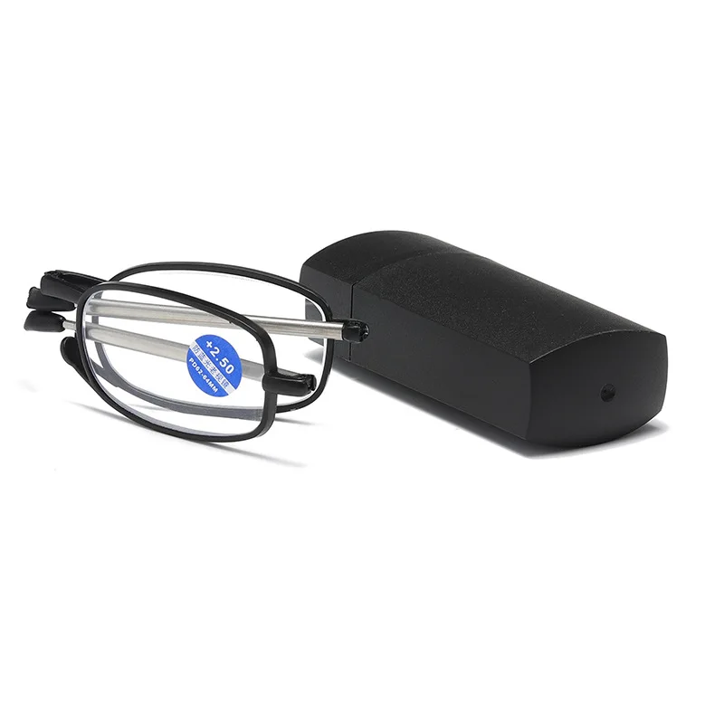 Retro Folding Reading Glasses Anti Blue Light Prescription Glass  Portable Telescopic Eyeglasses with Case Diopter +1.0 To +4.0 3