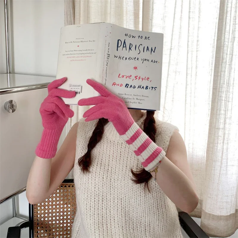 

Зимние однотонные вязаные перчатки 2023, женские плотные теплые перчатки с разрезом на пальцах для экрана для студентов и верховой езды, рождественский подарок для пар для женщин