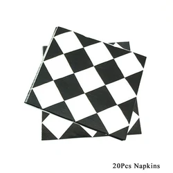 Checkered Race Car Party Tablecloth with Racetrack Design - Black & White Flag Decor for Racing - Themed Birthday Parties (DEEP BLUE)