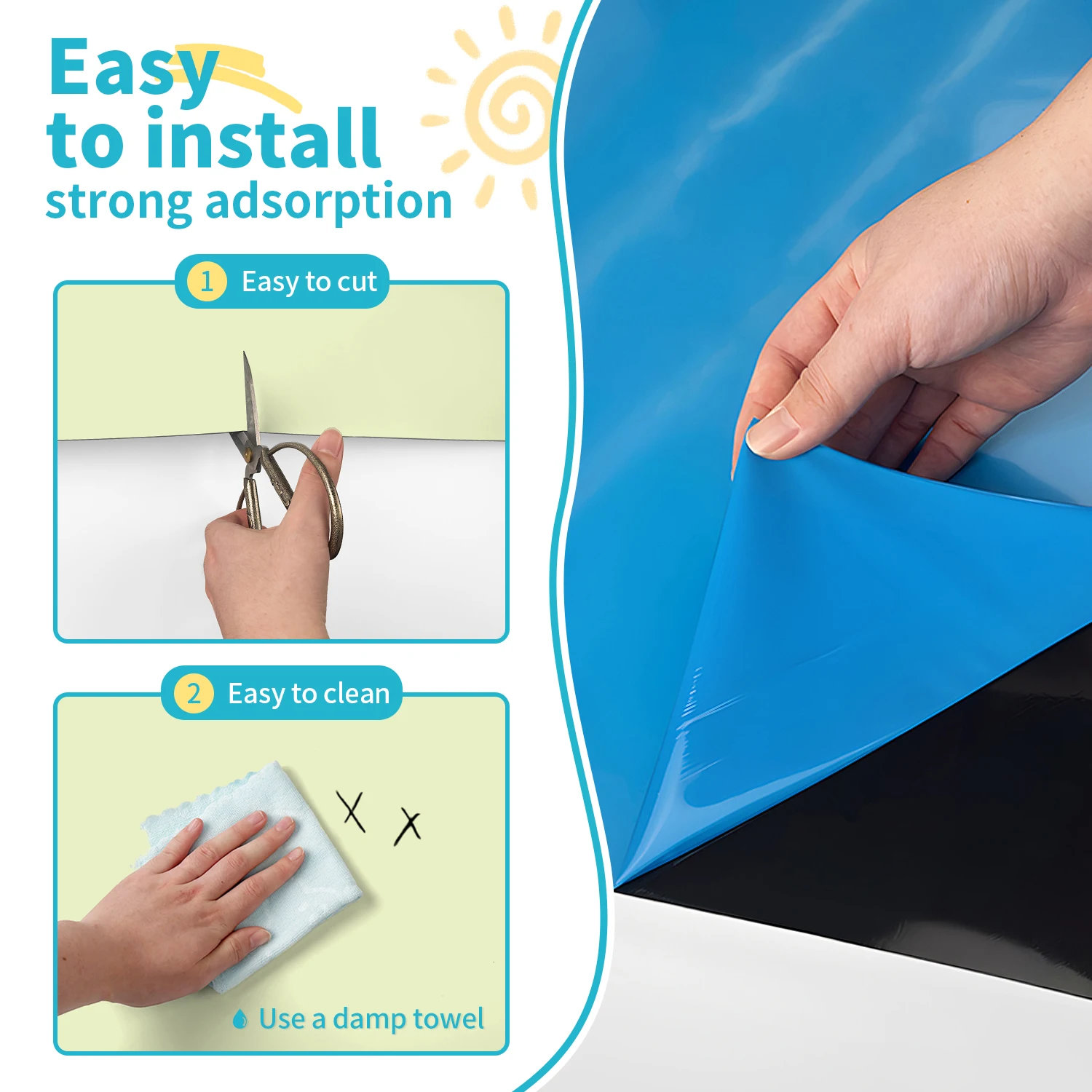 1 x magnetischer Whiteboard-Bogen-Kontaktpapier für Wand, selbstklebende Whiteboard-Wandaufkleberrolle zum Abziehen und Aufkleben für Zuhause – Detail 9