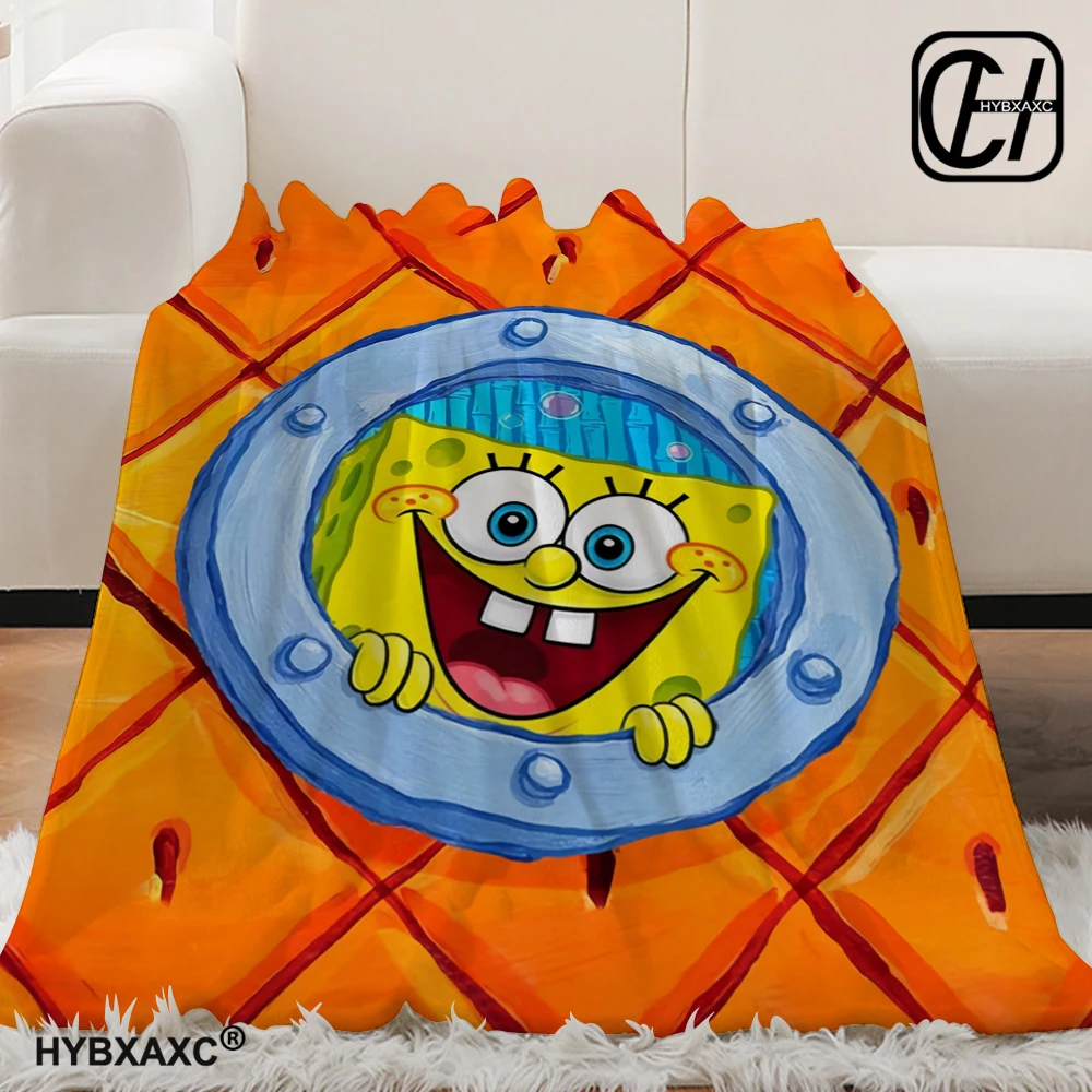 Go-SpongeBob Cartoon Printed Blanket Soft and Comfortable Flannel Throw Blanket Home Bed Sofa Children's Cute Birthday Gift 2