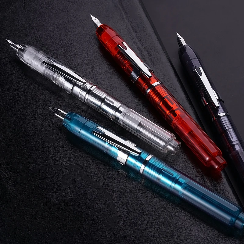 Lanbitou 3088 Smooth Press Fountain Pen Student Retractable EF Nib Resin Transparent Blue Pen Writing Stationery School Gift