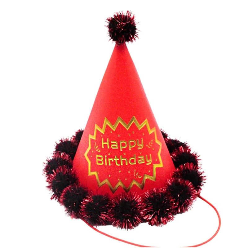 Birthday Cone Hats Party Cone Hats Pompoms Party Birthday Hat with Pom Poms Elastic Cord