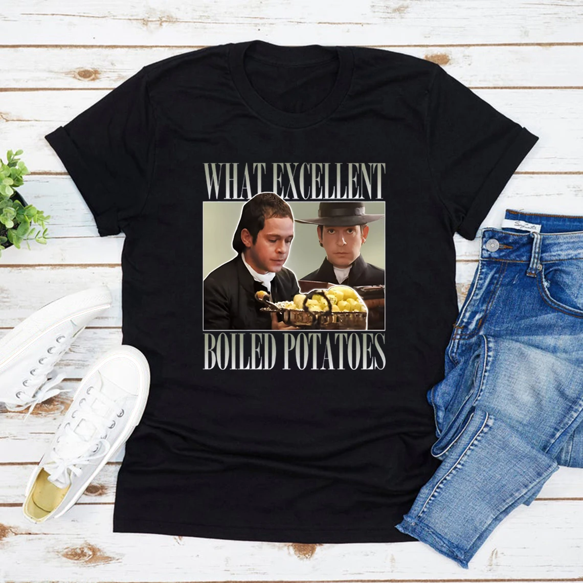 

Boiled Potatoes Funny Meme T-Shirt Pride and Prejudice Tee Women T Shirt Fitzwilliam Darcy Shirt Movie Graphic Tee Casual Tops