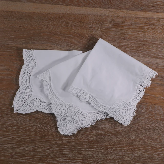 Lhs001 White Cotton 3 Dcs/Set 12 "X12" Designs Hankies Női Esküvői Ajándékok Csipke Zsebkendők Készletek