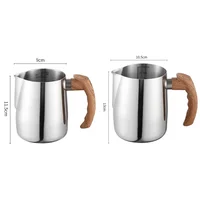 600/900ML Milk Frothing Pitcher with Precise Scale Wooden Handle Dripless Spout Stainless Steel Latte Coffee Cup Coffeeware 4