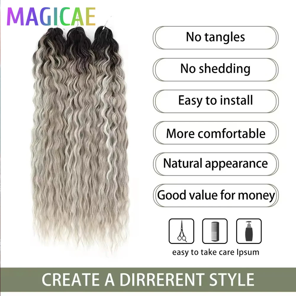 3Pcs 300Grams Crochet Braids Ombre Grey 24Inch Ariel Deep Wate Piano Blond Curly High Temeprature Bio Protein Synthetic Hair 3