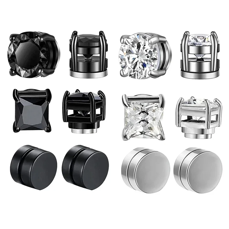 ZAKOL Crystal CZ Strong Magnetic Ear Stud Clip Earrings for Men Women Punk Round Zircon Non Piercing Jewelry