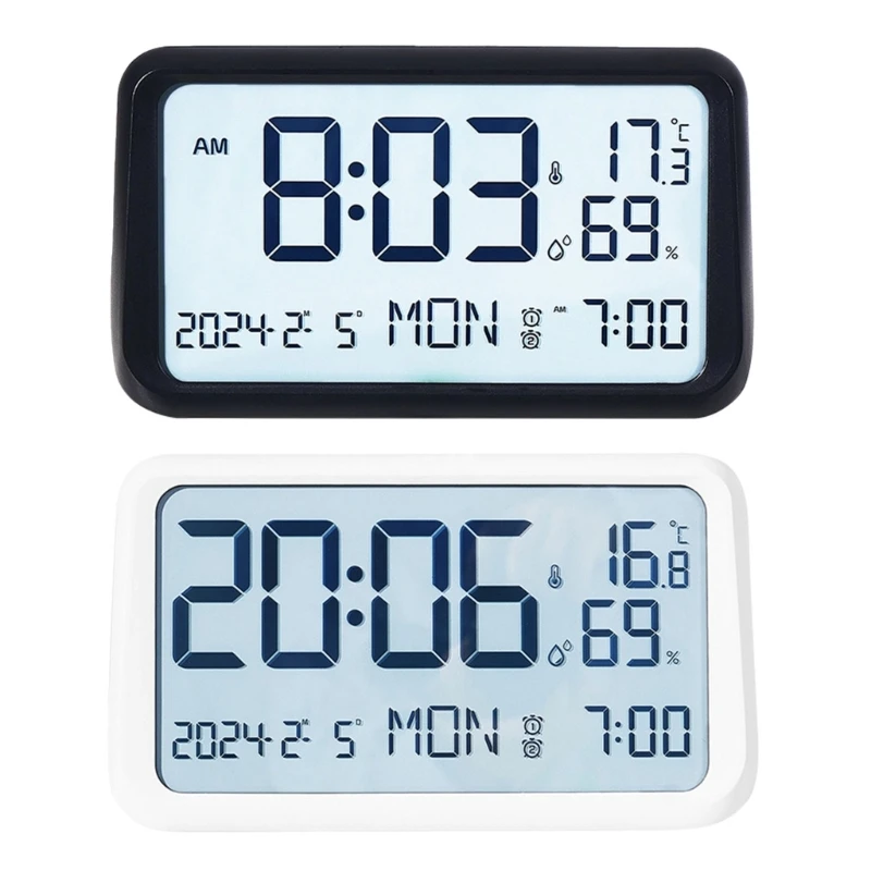 

Large LCD Digital Clock Contemporary Soft Backlights User Friendly Touches Control Temperature And Humidity Display