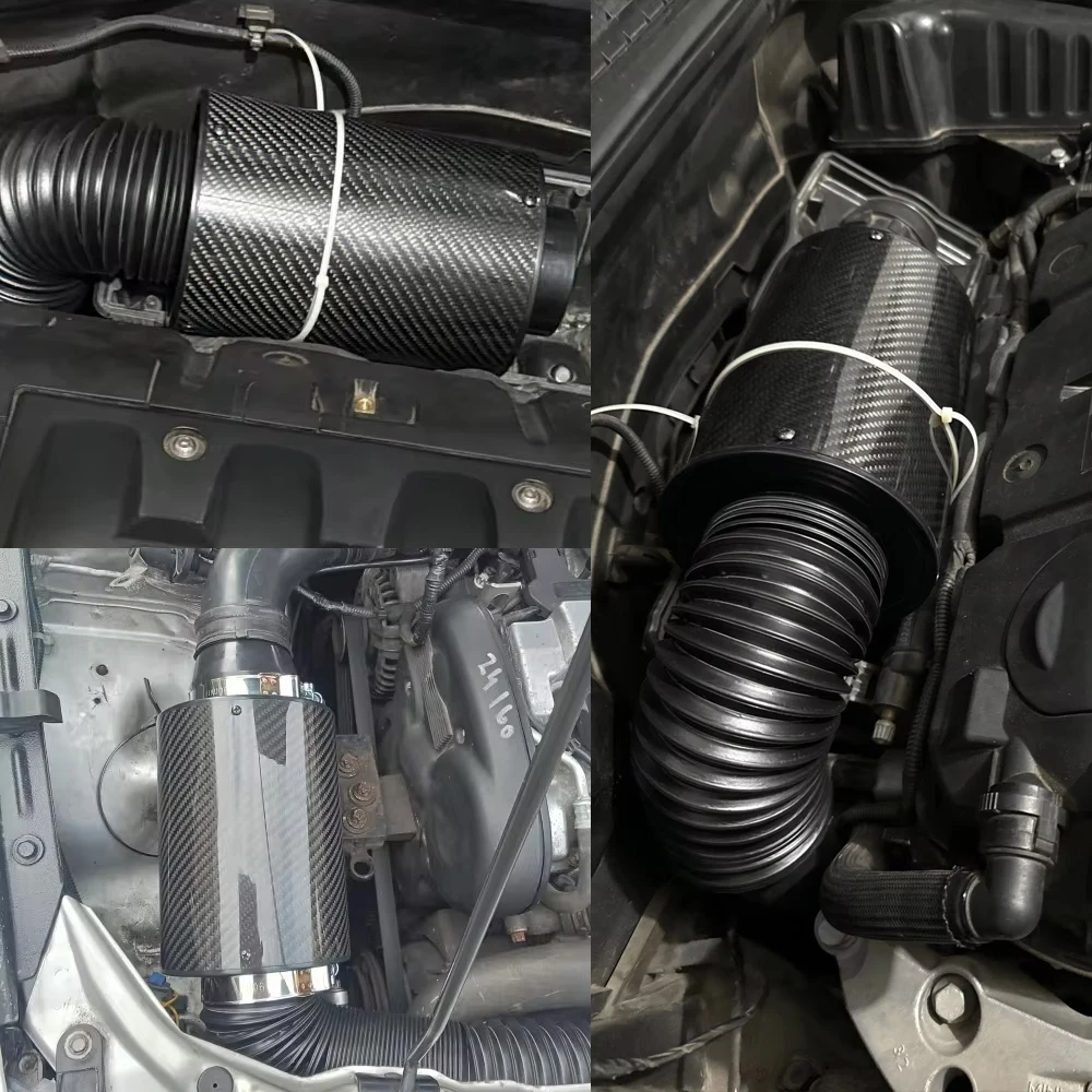 Universal Car 76mm 3 inch Carbon Fibre Cold Air Filter Feed Enclosed Hight Flow Cold Air Intake Induction Pipe Hose Kit 1 Set air filters