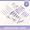 30 Pcs Purple Manicure Set Professional travel kit Stainless Steel Solid Manicure Kit Nail Care Kit With Pink Case Valentine 3