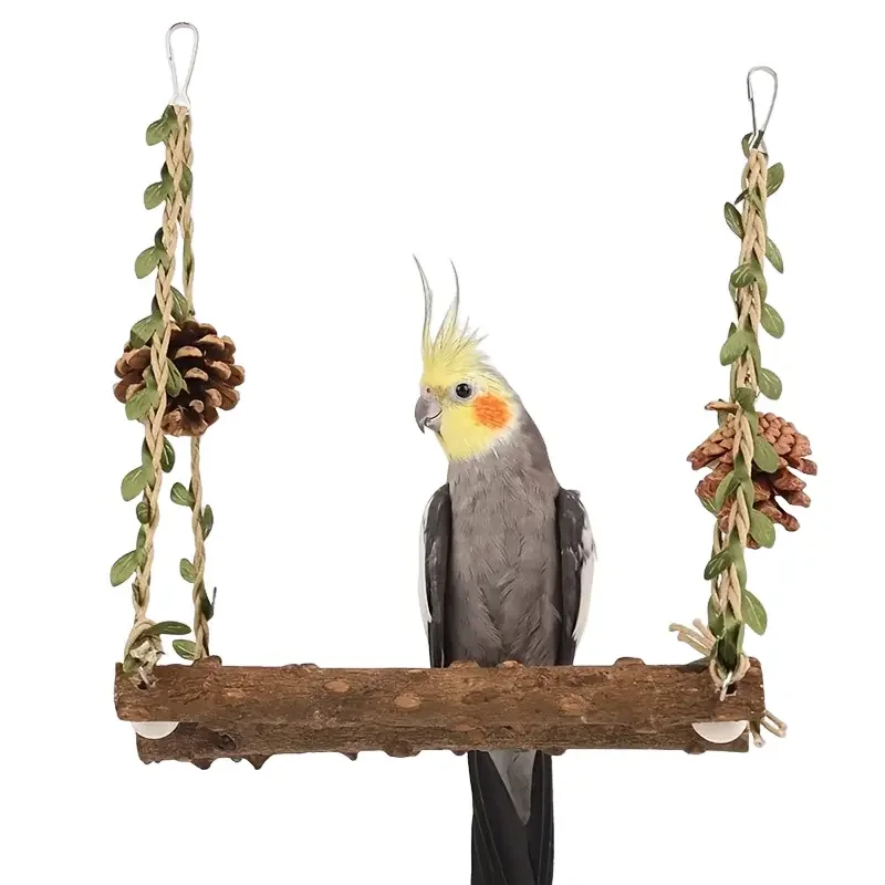 Wooden Hanging Bird Cage Swing with Perch Chew Toy and Climbing Ladder Multi-functional Parrot Toy for Lovebirds and Macaws ( parrot toy,bird toy,bird perch stand,bird swing toy