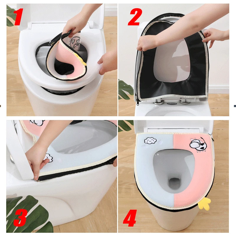 Toilet Seat Cover Cartoon Toilet Seat Cover Mat Toilet Seat Warmer Bathroom Pad Closestool Thicker Washable Handle With Warmer Cushi