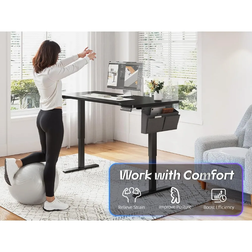Standing Desk with LED,Electric Computer Desk,48 x 24 Inch Adjustable Desks Height with 3 Memory Preset,Sit Stand Up Desks 3
