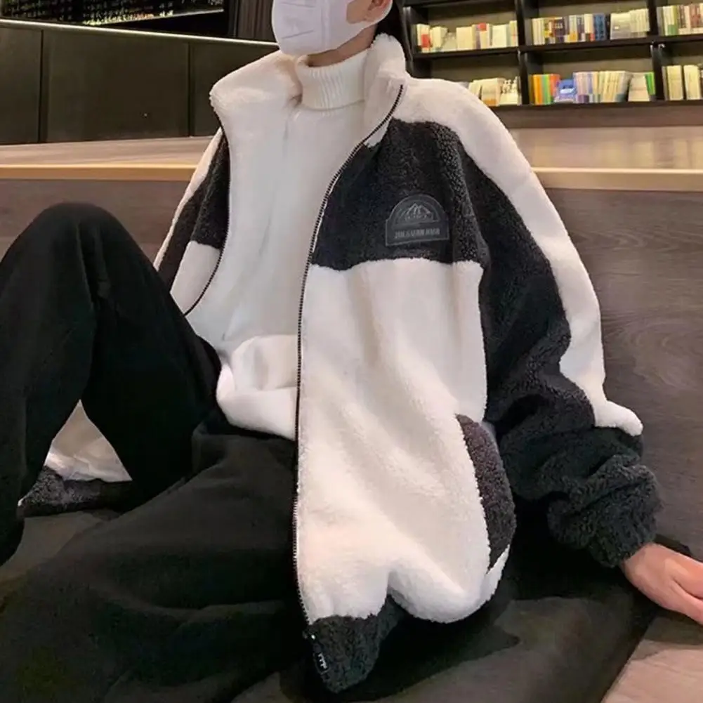 

Осенне-зимнее Мужское пальто из искусственного кашемира, мужская куртка с воротником-стойкой и длинным рукавом, карманами, в стиле хип-хоп, в стиле пэчворк, свободного кроя