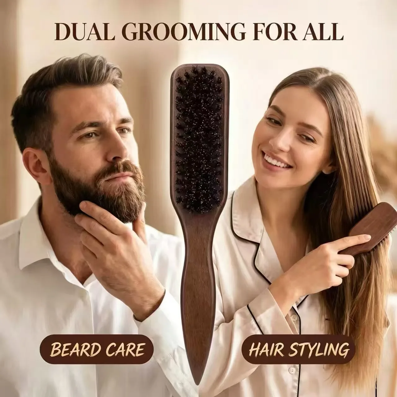 Spazzola per barba in legno con setole di cinghiale, pettine per baffi da uomo, spazzola per capelli, spazzola per la pulizia dei capelli spezzati per acconciature da donna