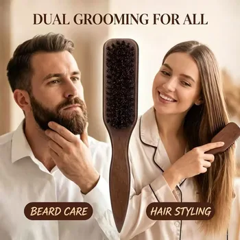Spazzola per barba in legno con setole di cinghiale, pettine per baffi da uomo, spazzola per capelli, spazzola per la pulizia dei capelli spezzati per acconciature da donna