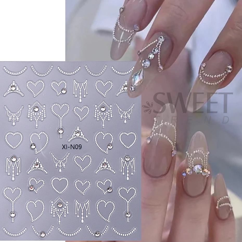 3D Rhinestones Gold Silver French Nail Art Stickers Retro Wave Simple Line Design Adhesive Slider Decals DIY Manicure Decoration 5