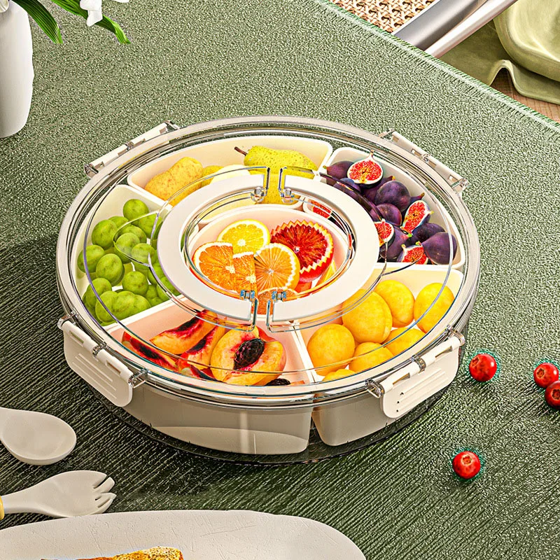 Kitchen Storage Box Six Division Rotating Fruit Tray Sealed Moisture-Proof Snack Box Lid