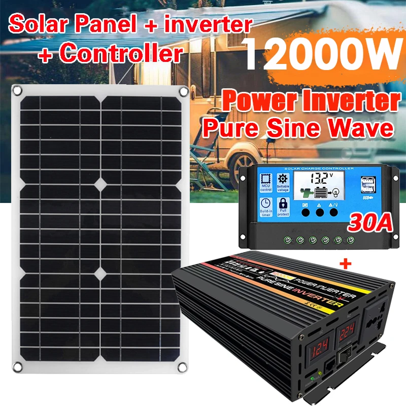 10000w 12000w Solar Panel Kit 12v To 110v/220v Pure Sine Wave Power