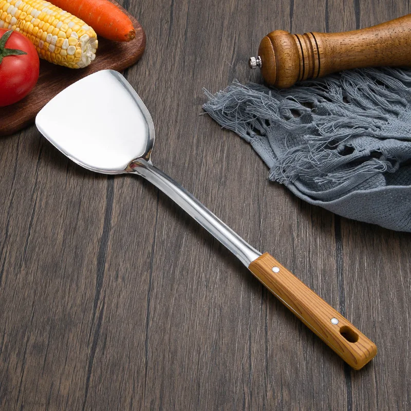 Kitchen Utensils Set Stainless steel anti-scalding handle spatula spoon colander imitation wood grain kitchen utensils set kitchen household cooking