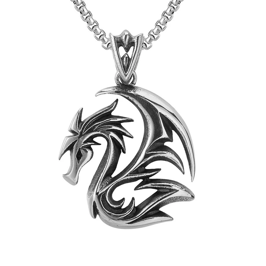 

Megin D Stainless Steel Titanium Dragon Totem Vintage Hip Hop Punk Pendant Collar Chains Necklace for Men Women Gift Jewelry