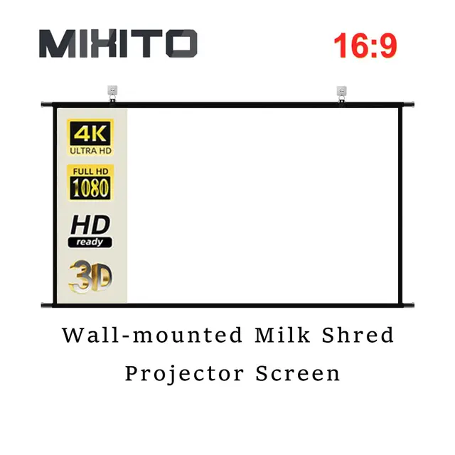 MIXITO Wall Mounted Projector Screen Shredded Milk 60-120 Inch White Wrinkle-Free 160° Viewing Angle Screen Home Theater Indoor