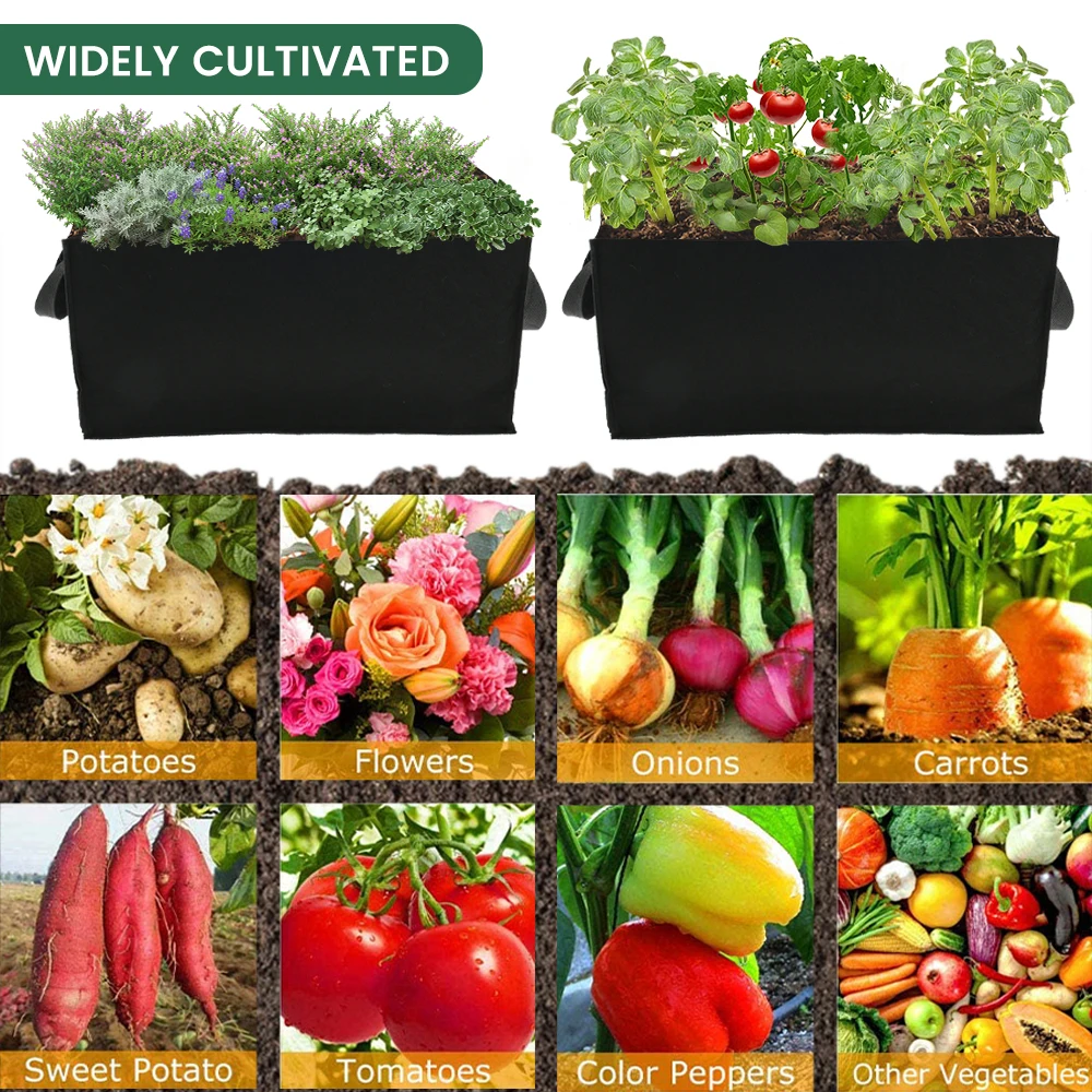 2Pcs Garden Planting Bag Rectangle Non-woven Grow Bags with Gloves Vegetable Planter Container Storage Pot Gardening Accessories